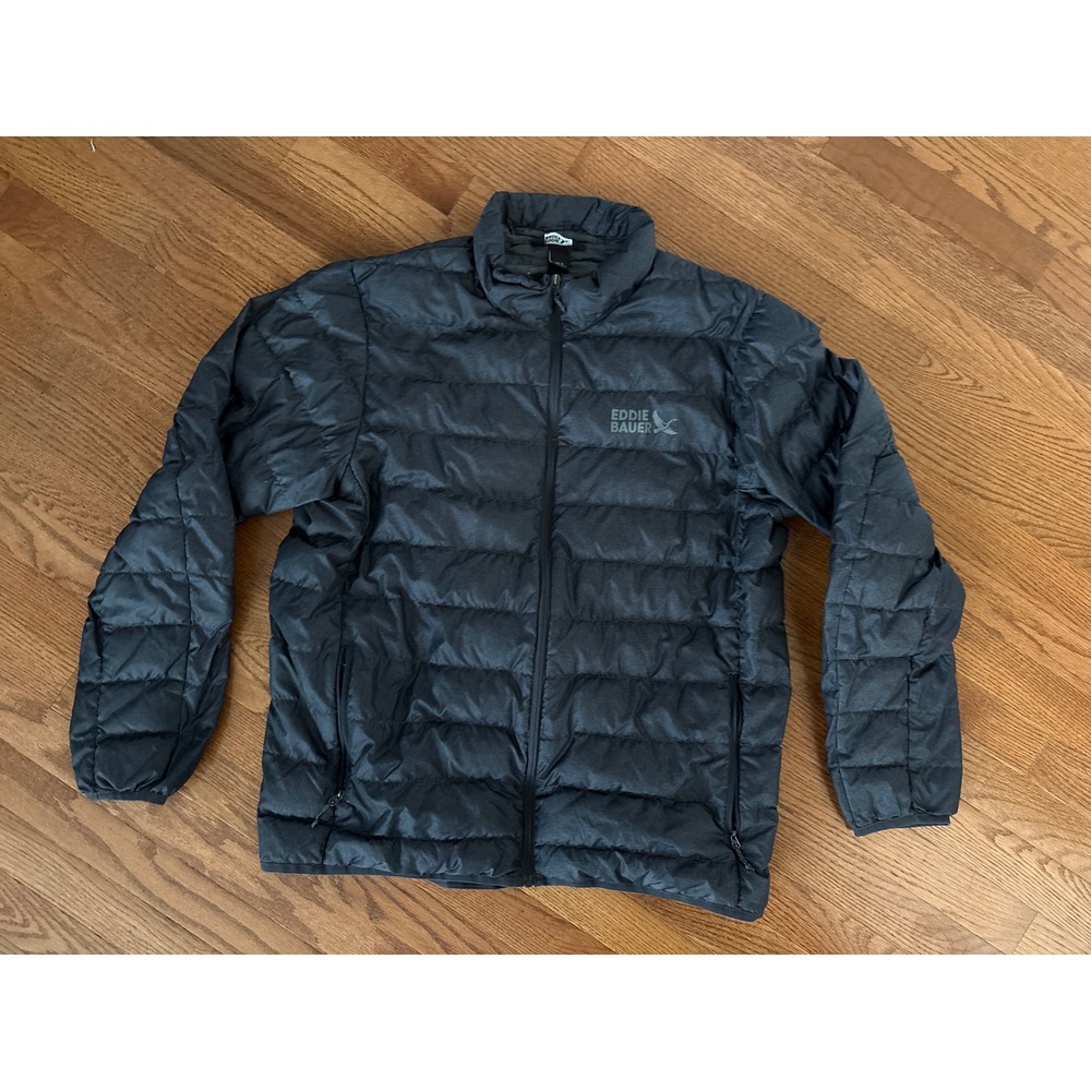 Eddie Bauer Mens 650‎ Down Puffer Jacket Gray Large Full Zip Lightweight Warm